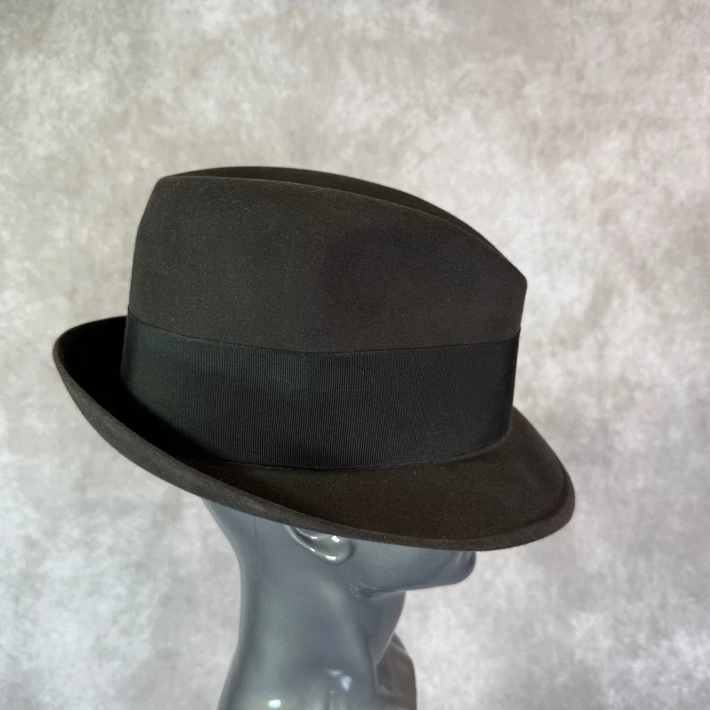 Dobbs Fifth Avenue NY Vintage Fedora Hat 7 1/4 Brown Fur Felt Game Bird Feather